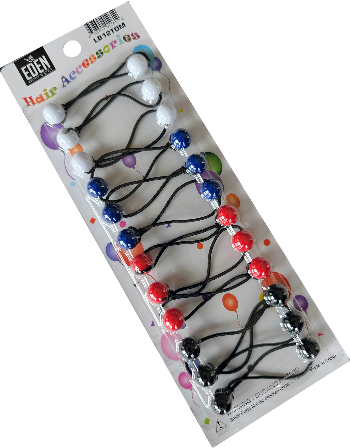 XS Red White Blue Black Hair Ballies - 12 pieces