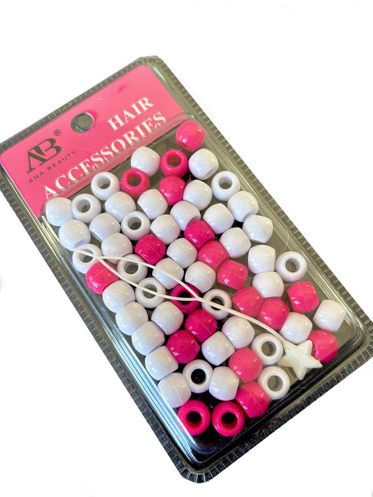White & Fuchsia Pink Beads - Medium