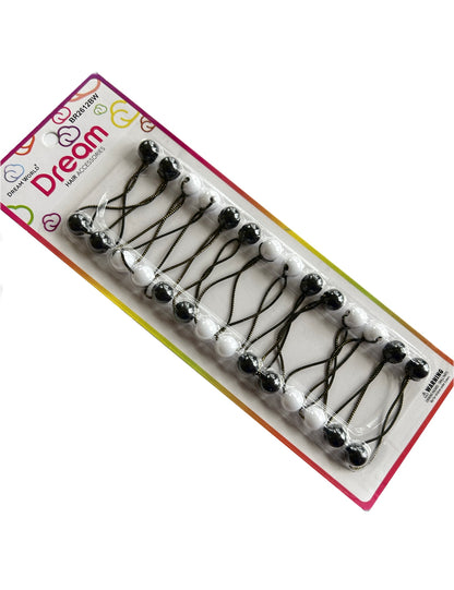 XS Black White Hair Ballies - 14 pieces (12mm)